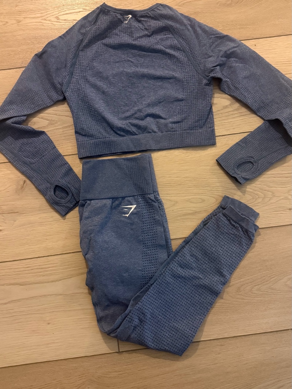 Gymshark Navy Seamless Crop Long Sleeve Top & High-Waist Leggings Set